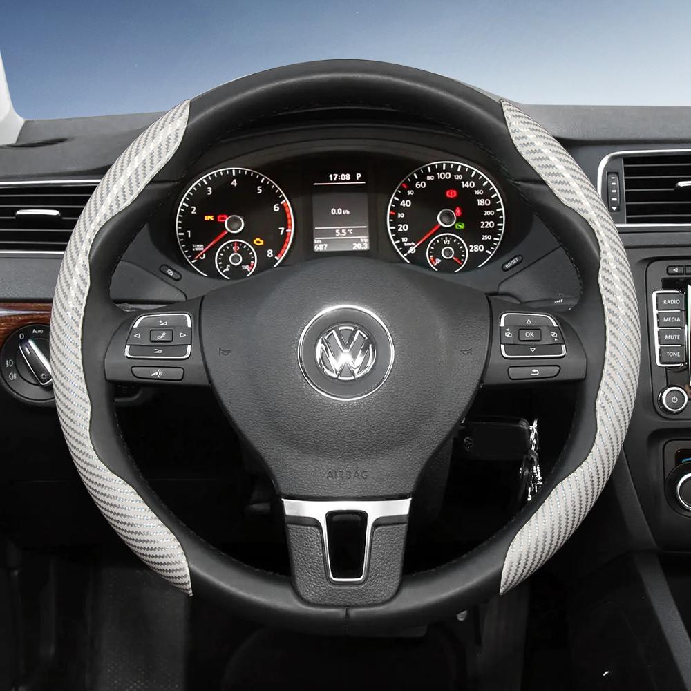 Suitable for Volkswagen Carbon Fiber Texture Steering Wheel Cover with Segmented Quick-Release Design, Durable, for Tiguan Golf T-Roc Polo Passat