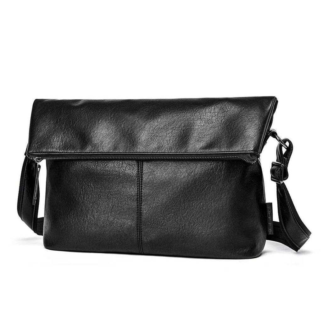UNISOUL Crossbody Shoulder Bag with 5 Perfect for and Made of PU Men's Pockets, Casual, Black, Commuting, Lightweight, Water-Repellent, Leather.