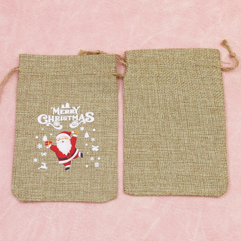 (5 Pieces/bag) 10 * 15cm Linen Gift Bag Christmas Pendant Bag Packaging Bags Apple Santa Claus Pattern Gift DIY
