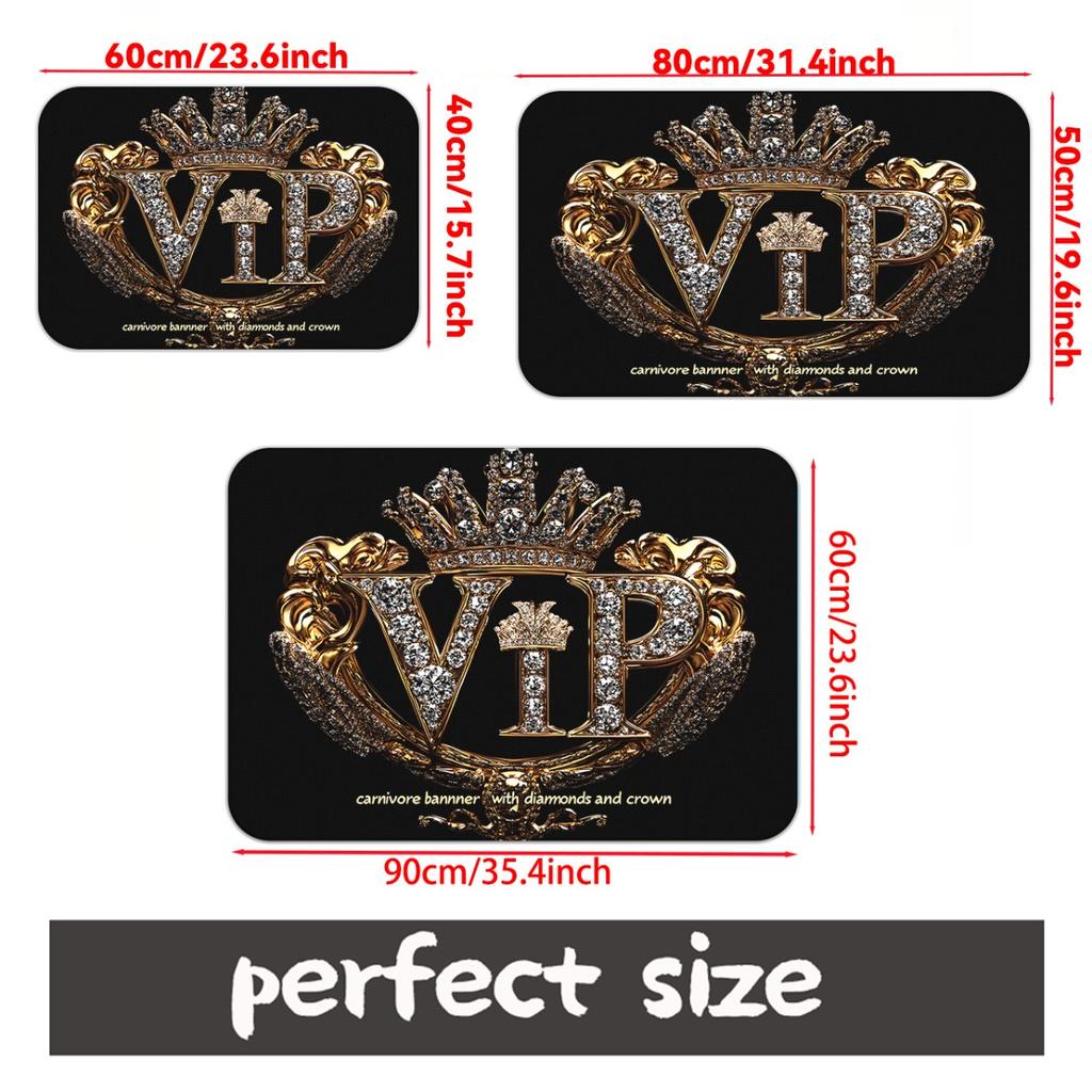 VIP Gold Crown Diamonds Floor Mat - Creative Luxury Style Area Rug - Indoor Home Decor Bedroom Living Room Entryway Carpet Rug