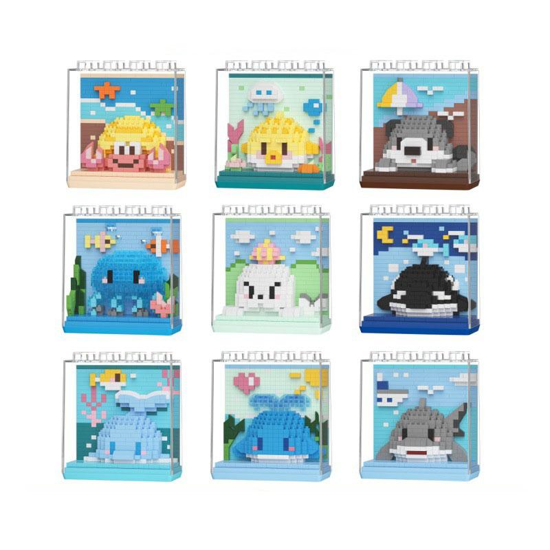 Lovely World Ocean Micro Diamond Build Block Shark Sea Otter Pufferfish Crab Dolphin Whale Jellyfish Nanobrick Wall Brick Toys
