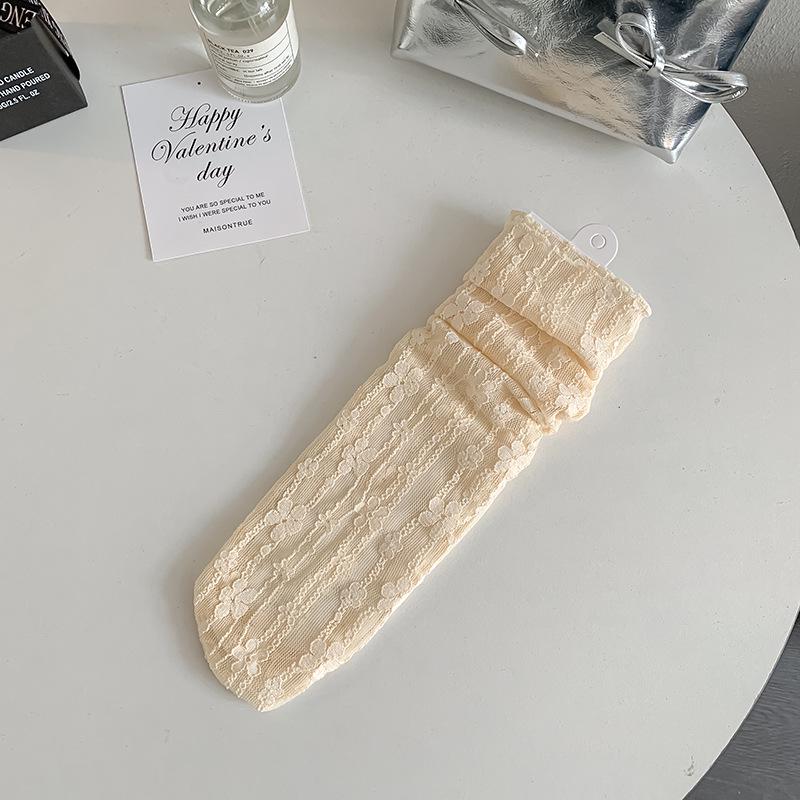 

Женские прозрачные черные носки до середины икры с кружевной отделкой в японском стиле One Size