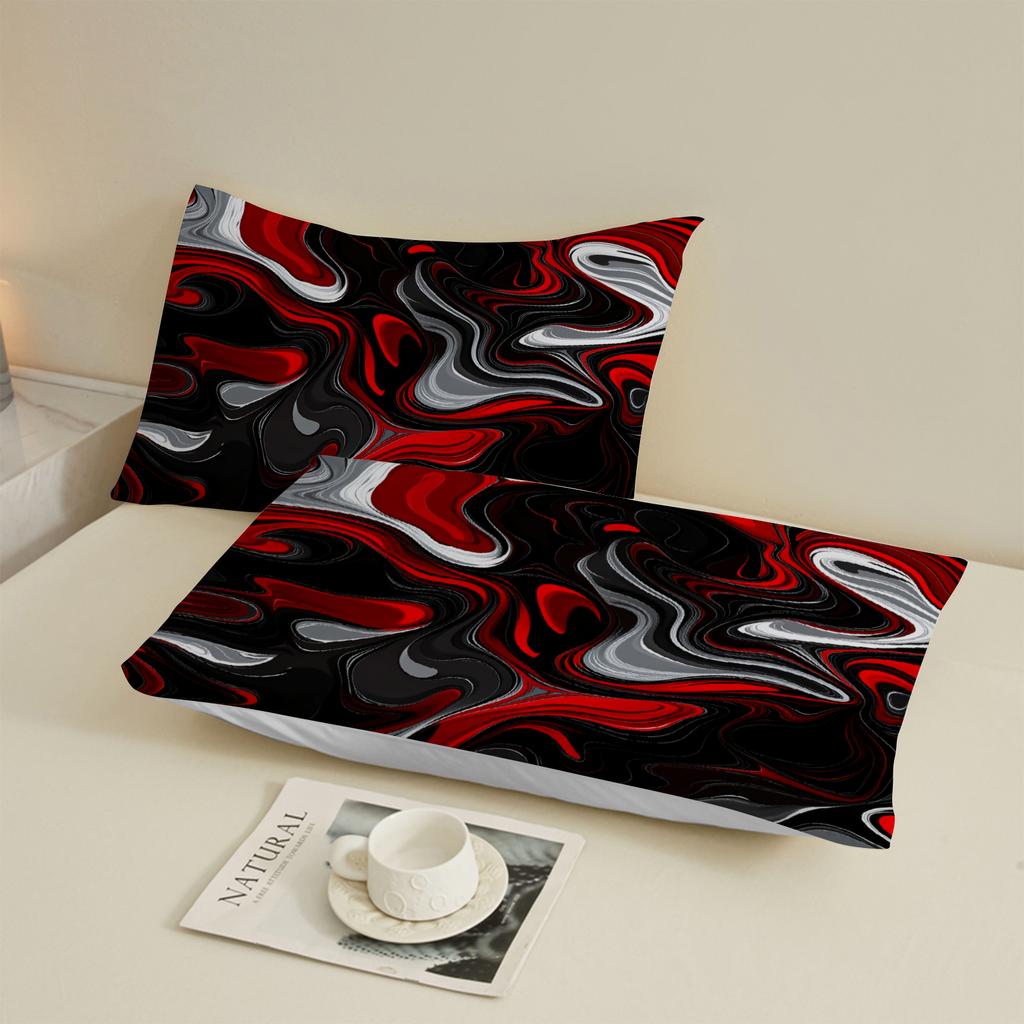 3pcs Flat Sheet 3D Printed Abstract Red Black White Wave Pattern Fitted Sets With Pillowcases No Filling Modern Abstract Style