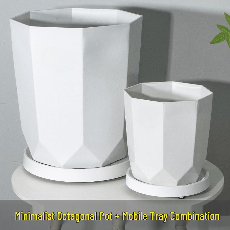 White Plastic Flower Pots with Mobile Trays (20-Pack)