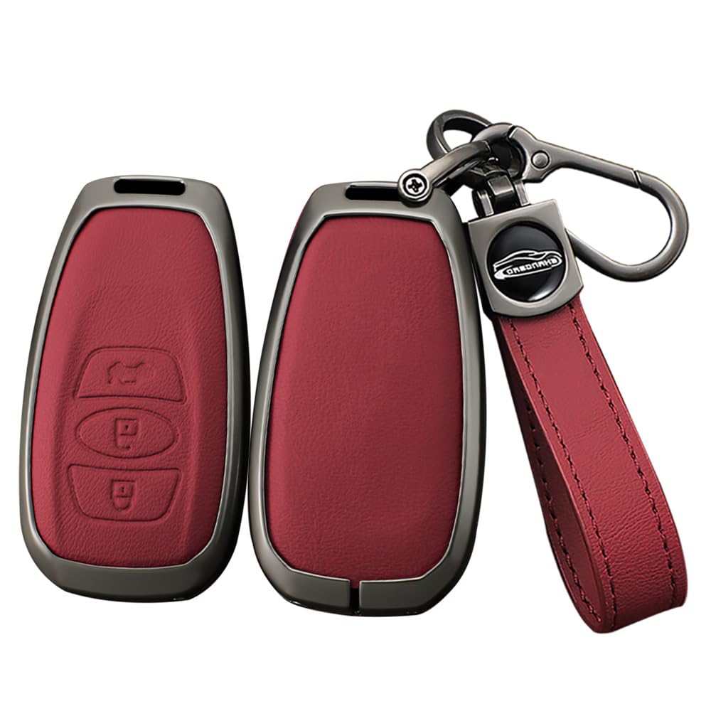 Smart Key Case for Subaru Key Holder Alloy + Leather M красный