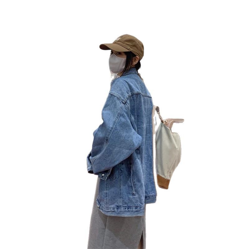 Women's Versatile Loose Denim Jacket - 2025 Spring/Autumn Retro High Street Style, Plus Size Available.