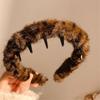 Korean Retro Leopard Print Plush Headband With Teeth Anti Slip Face Washing Makeup Hair Hoop Autumn Winter Women Hair Decor