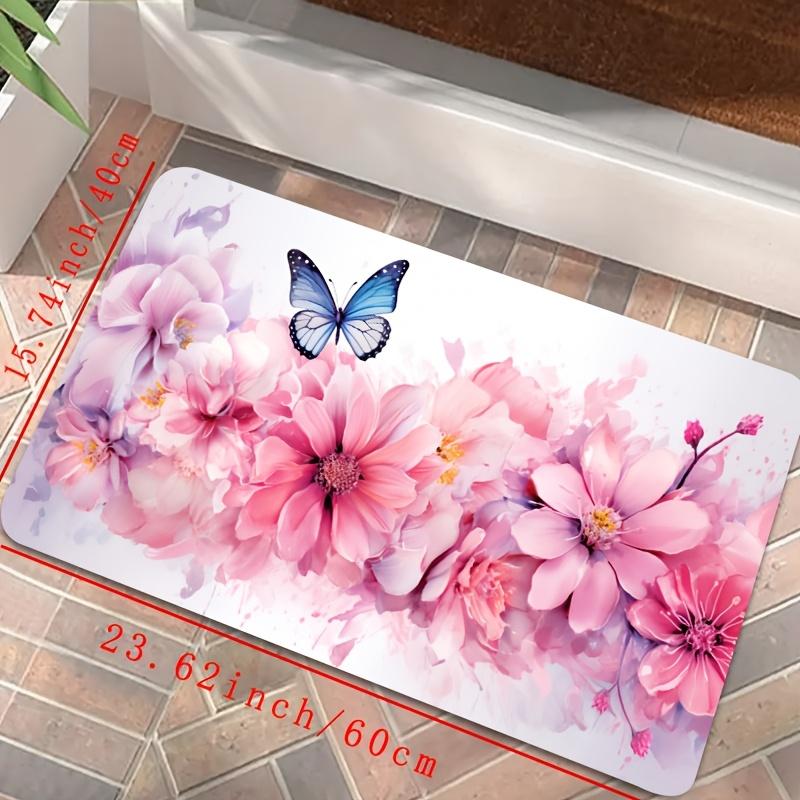 

1 Pink Floral Pattern Rug - Machine Washable, Non-Slip, Soft and Comfortable Entryway Mat for Front Door, Bathroom, Living Room 40X60cm