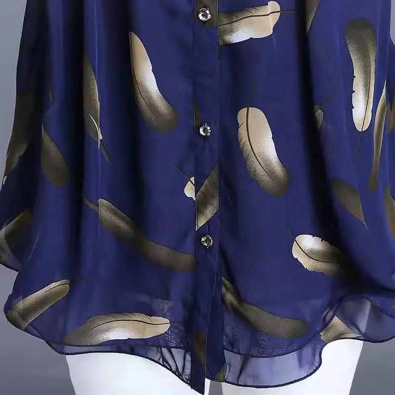 Women's Summer Medium-length Temperament Plus Size Top Middle-aged and Elderly Seven-minute Sleeve Elegant Loose Chiffon Shirt