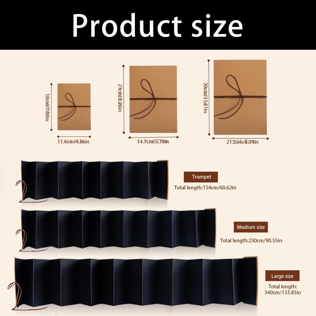 Mini Leather Paper Photo Album With Accordion Design 34 Foldable Pages And Elastic Tie For Secure Photo Storage