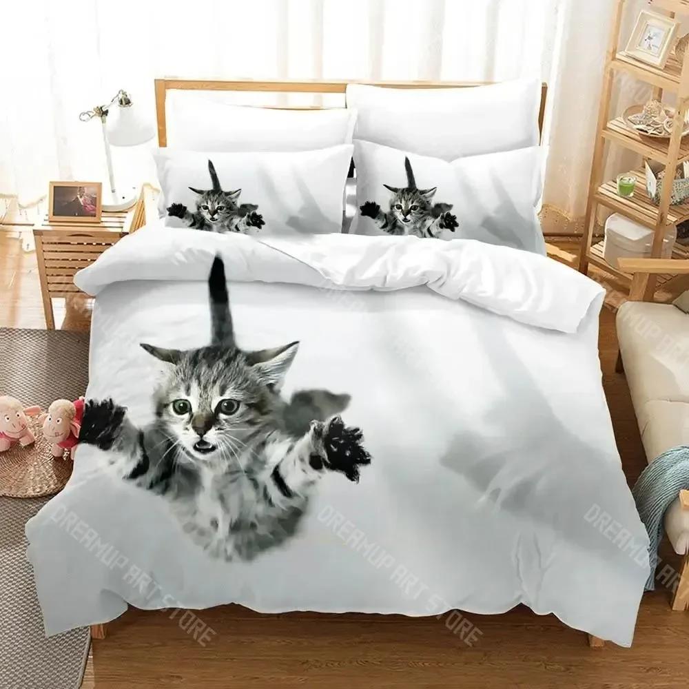 Cute Artistic Cat Bedding Set Single Twin Full Queen King Size Bed Set Adult Kid Bedroom Duvetcover Sets Anime Cat