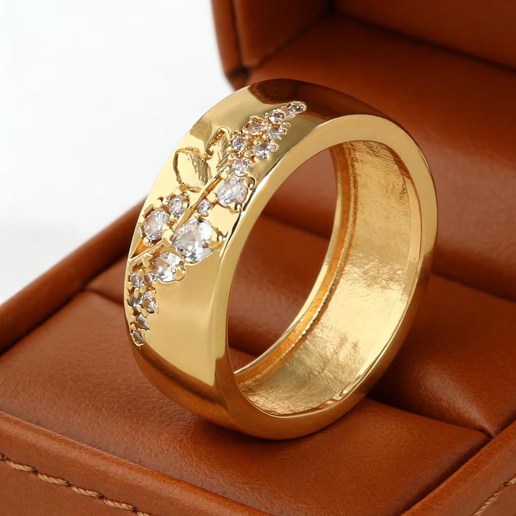 Copper Zirconia Inlaid Branch Flower Ring - New Hot Style Bestseller