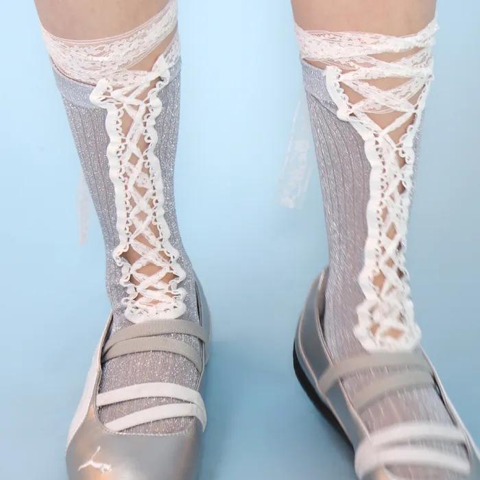 Corset Lace-up Socks (Silver)