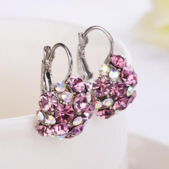 Women's Colorful Cubic Zirconia Ball Eardrop Leverback Earrings Party Jewelry