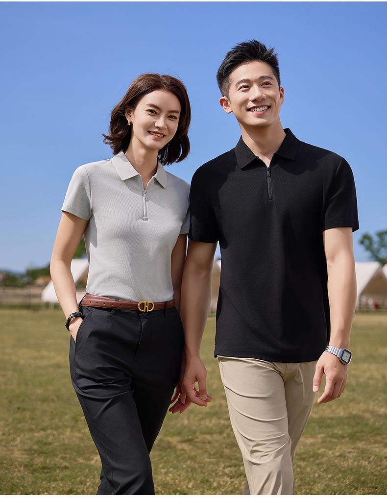 Custom Workwear Half-Zip Polo Shirt with Turn-Down Collar, Ice Silk Cotton, Short Sleeve, Logo Print.