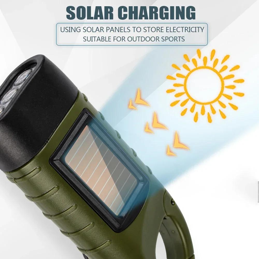 LED Flashlight Hand Crank Solar Powered Survival Gear Self Powered Torch , Emergency Flashlights For Hiking, Camping, Running