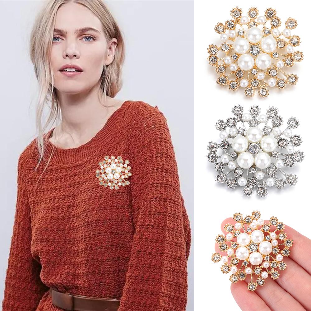 Fashion Accessories Wedding Dress Women Flower Brooches Pins Crystal Rhinestone Jewelry Pearl