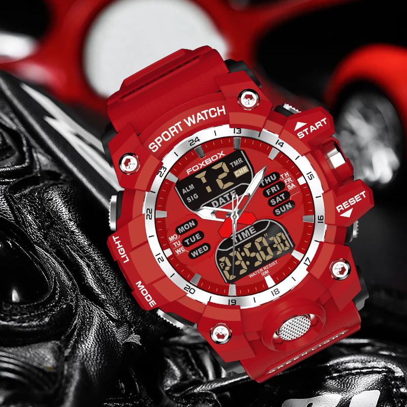 Dual Display Watch Men FOXBOX Top Brand Luxury Sport Digital Military Mens Watches Silicone Strap Chronograph Man Wristwatch+box