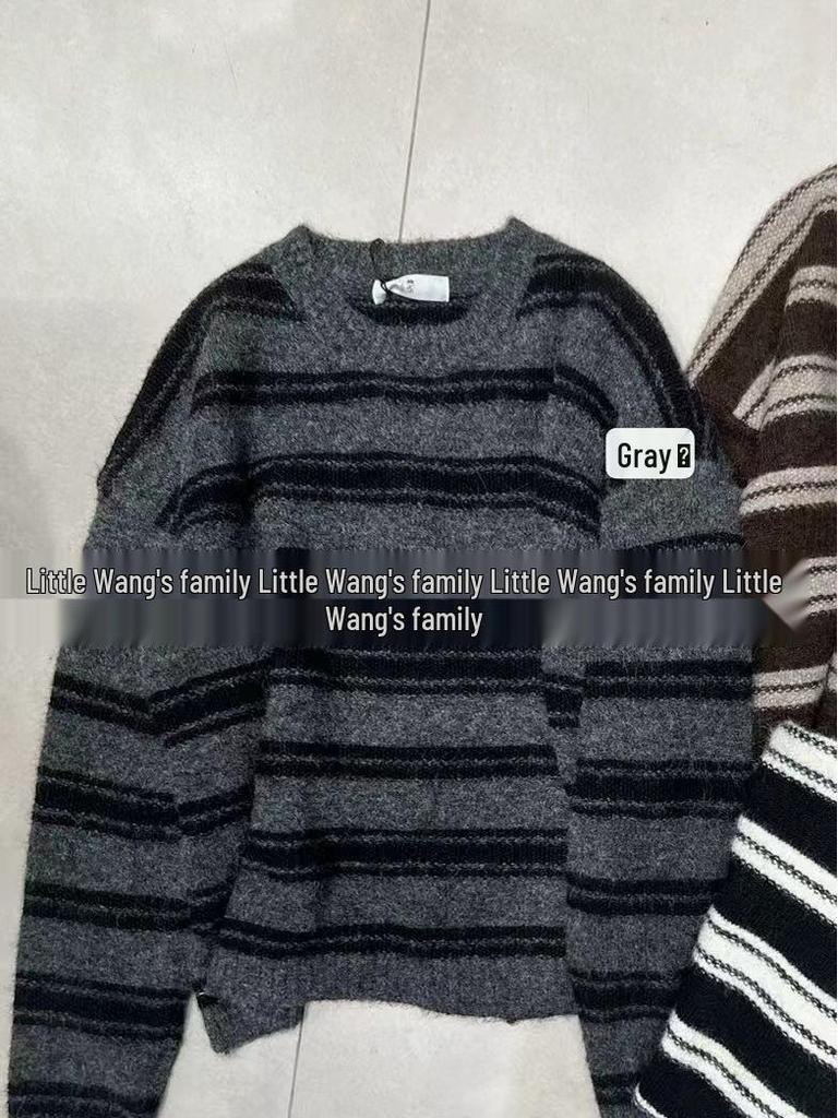 Xiao Wang's 8512 Winter Korean Style Plus Size Striped Pullover Sweater