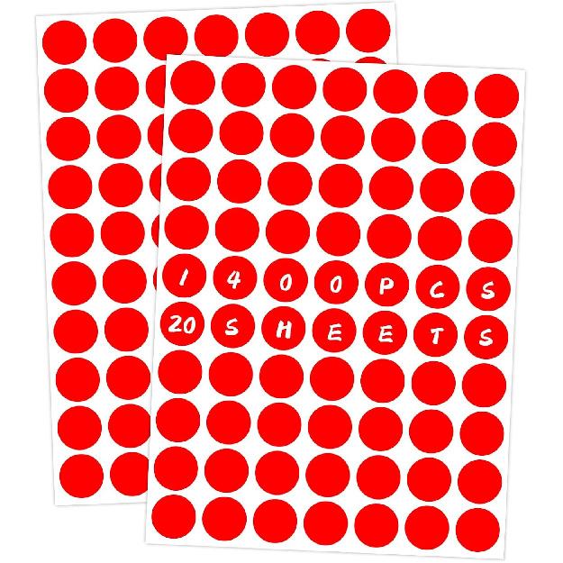 1400 PCS Red Circle Dot Stickers 3/4" Round Color Coding Label Stickers (Red)