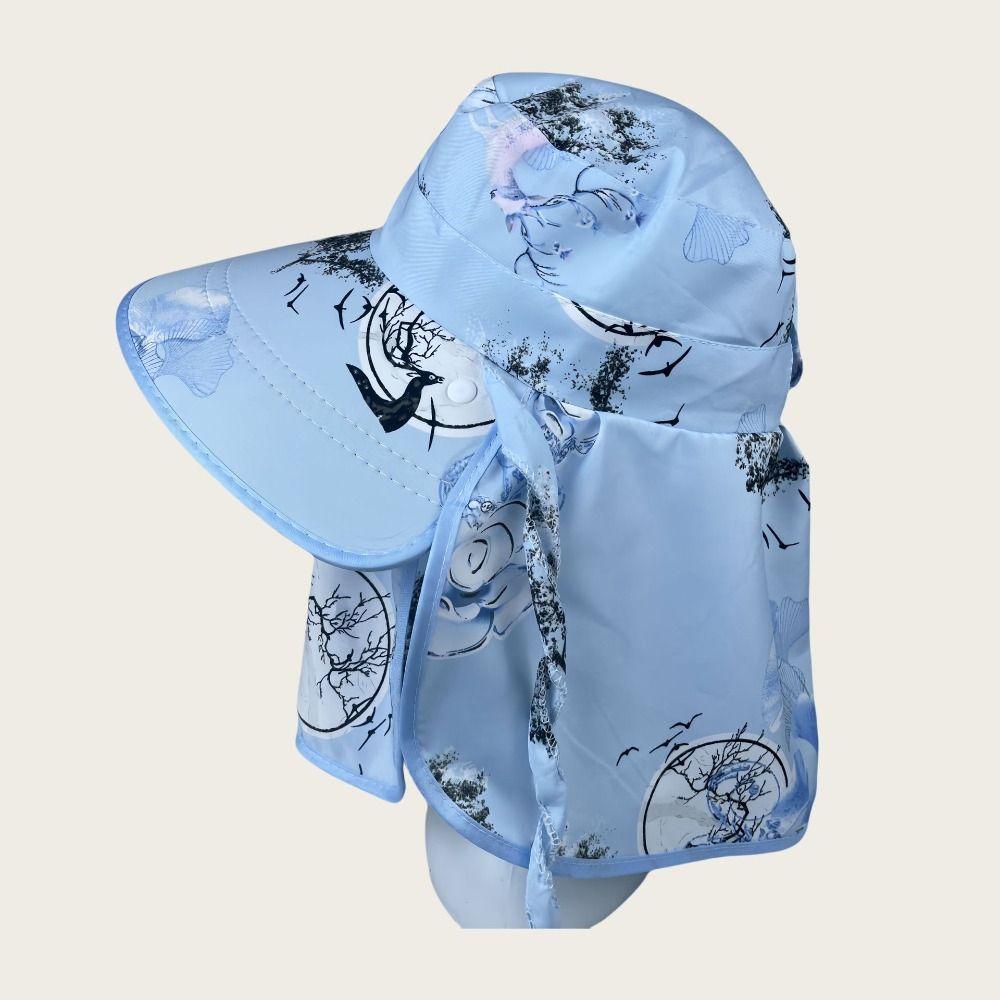 Fashion Flower Sunscreen Hat Wide Brim Fishing Cap New Ponytail Hat  Summer