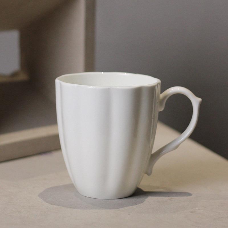 400ml Lovely Pure White Bone China Pumpkin Design Mugs Cups for Daily Coffee Tea Drinking Home Office Use