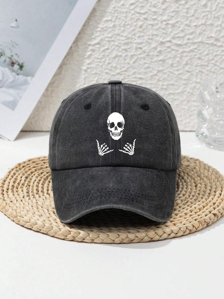 Skull print baseball cap for men and women, suitable for Halloween headwear decoration, daily casual duckbill cap