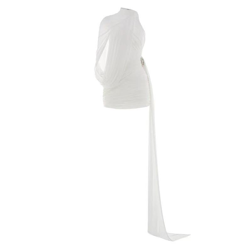 Vietnamese High-End Pleated Irregular Flowy Skirt Medium белый