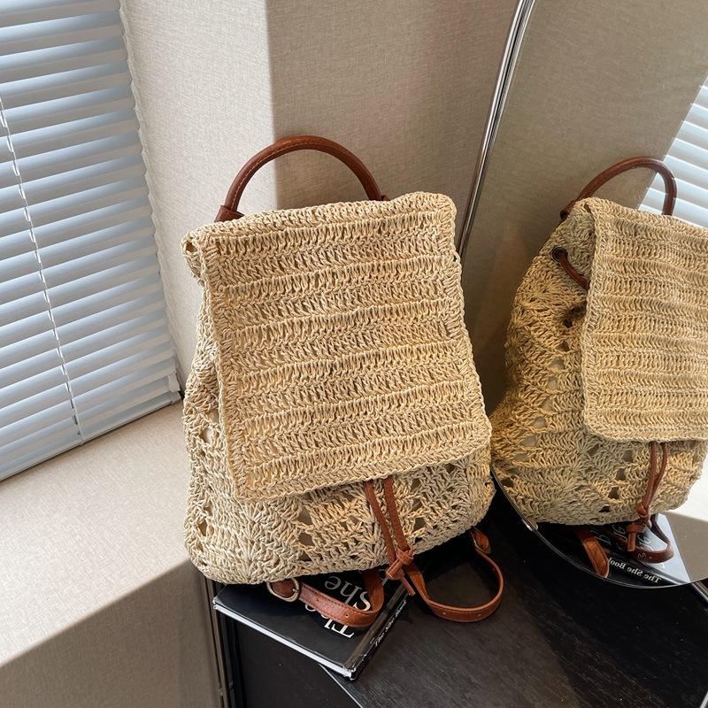 

Текстурированная соломенная сумка женская летняя новая плетеная сумка-рюкзак большой вместимости модный рюкзак