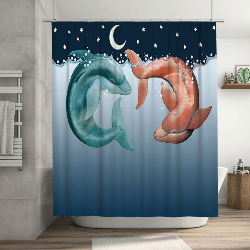 

Underwater World: Dolphin Shower Curtain Modern Bath Decor Blue Red Dolphins Design, Printed Waterproof Fabric For Bathroom Deco W60H190(CM)-1 Pcs