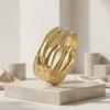 Wide Wavy Pattern Open Cuff Bracelet with Lava Texture - Luxurious Metal Hand Jewelry