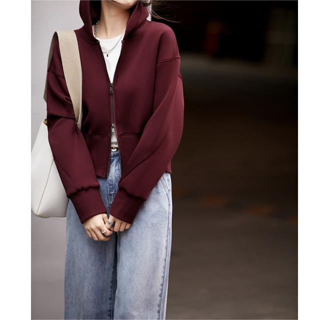 Soft Air-sensing Sweatshirt Zipper Hooded Short Jacket