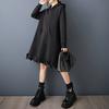 DIMANAF 2025 Women Plus Size Autumn Shirt Dress Long Sleeve Hooded Loose Casual Oversize Vintage Dress Black