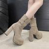 Super high heel short boots women's autumn and winter new versatile elastic thick heel lapel small men wear thin boots