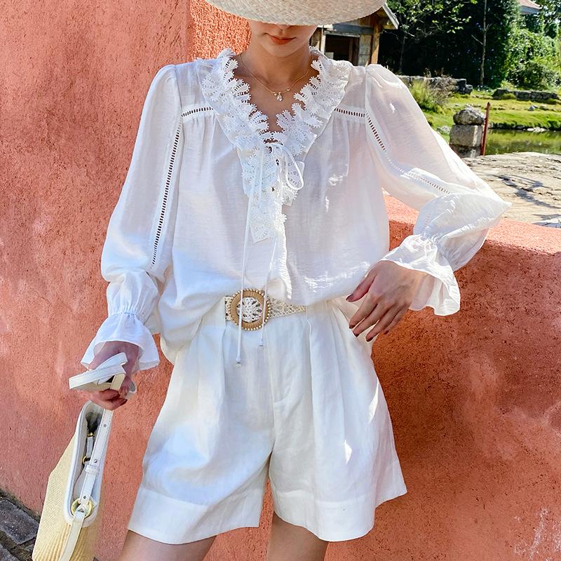 2026 Spring Women s White Long Sleeve French Shirt - Elegant Niche Design L