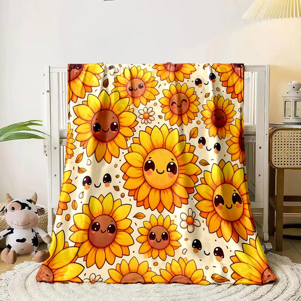 Smiling Sunflower Patterns Print Blanket Soft and Cozy Perfect for the Living Room Bed Sofa or a Nap,gift