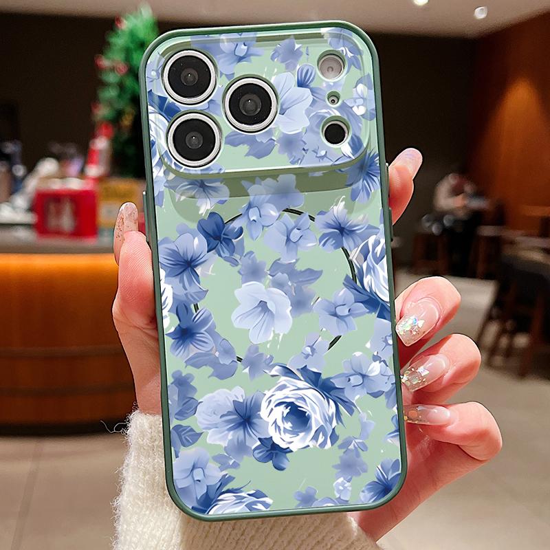 Magnetisch Für Magsafe Hülle Für iPhone 17 Pro Max Blau Rose Blumen Muster Hautgefühl Abdeckung Für iPhone 16 15 14 13 Pro Max
