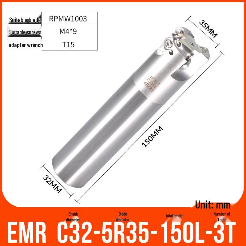 Shockproof EMR CNC Milling Cutter Holder - Round Nose, Bull Nose & Flat Machining Extensions (R4, R5, R6)