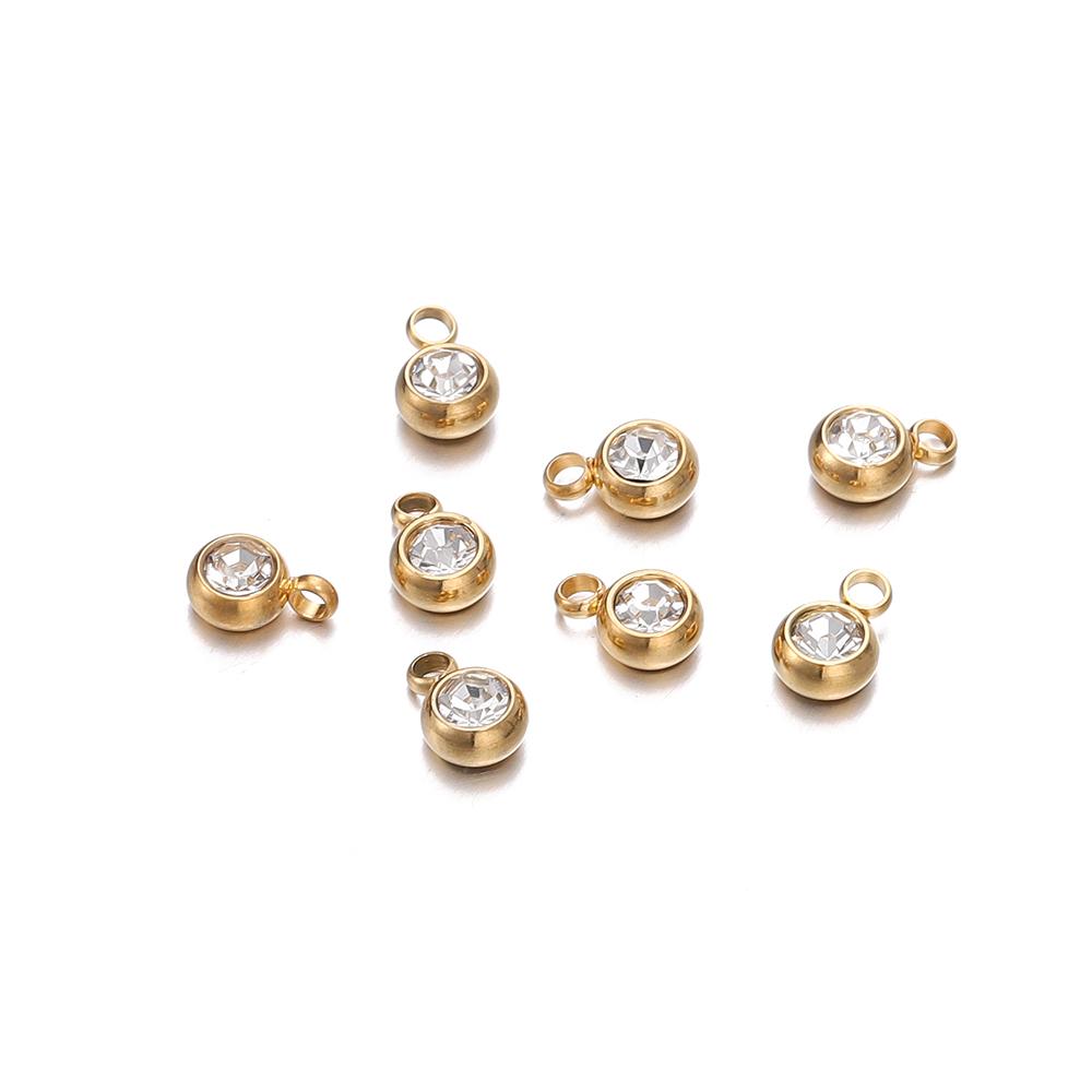 20 Stück 6mm Edelstahl Strassperlen Goldfarbe Kristall Anhänger für DIY Halskette Armband Charm Schmuckherstellung