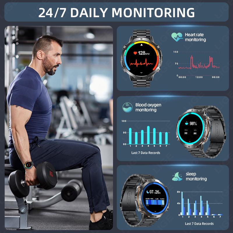 AMOLED Smart Watch 900mAh Large Capacity Battery Compass Barometric Altimeter Military Sport Smartwatch Men For Android iOS