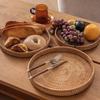 Circular Rattan Tray Storage Basket Natural Hand Woven Basket Bread Fruit and Food Tray Household Kitchen Supplies Tray