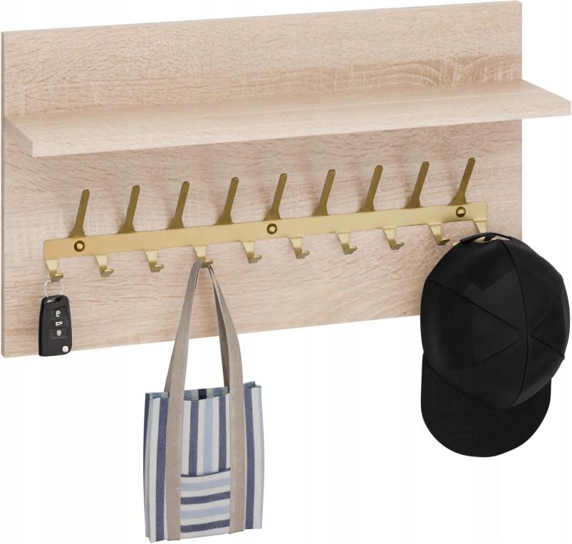 Wieszak Na Ubrania Loft 70 Cm - Złoty + Dąb Sonoma, Solidny I Stylowy