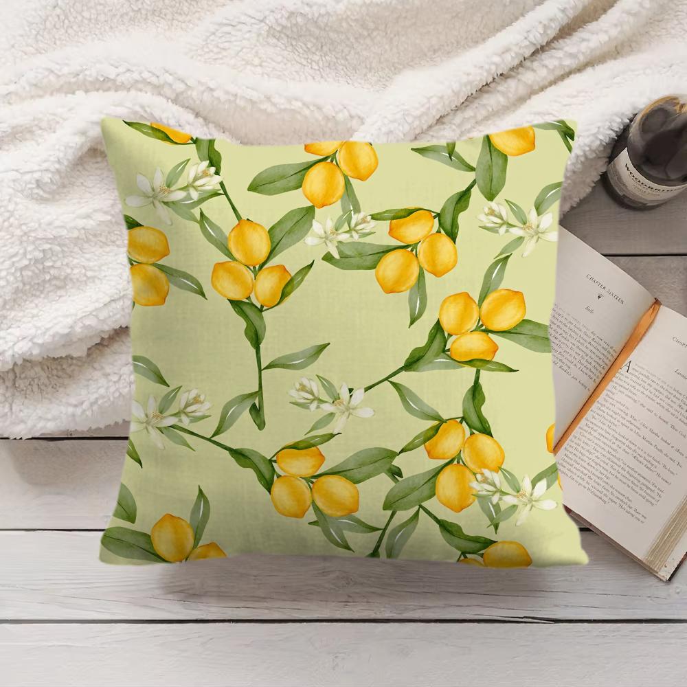 Lemon Pattern Cushion Cover Soft Short Plush Pillow Cover Smooth Cozy Texture Aesthetic Cushion Case Home Decor