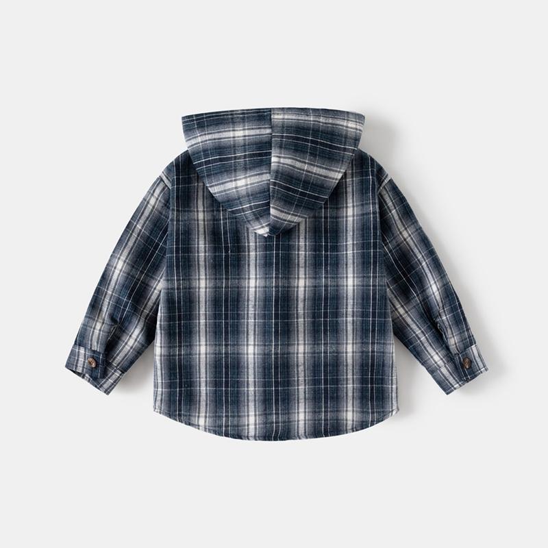 Kids Boys Plaid Hooded Shirt, Long Sleeve Shirt