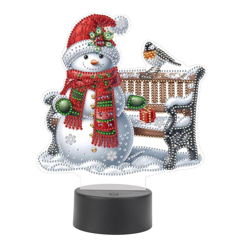 Acrylic Double Sided Christmas Snowman Multifunctional Diamond Night Lamp Decorative DIY 5D Diamond Lamp Rhinestones LED Light