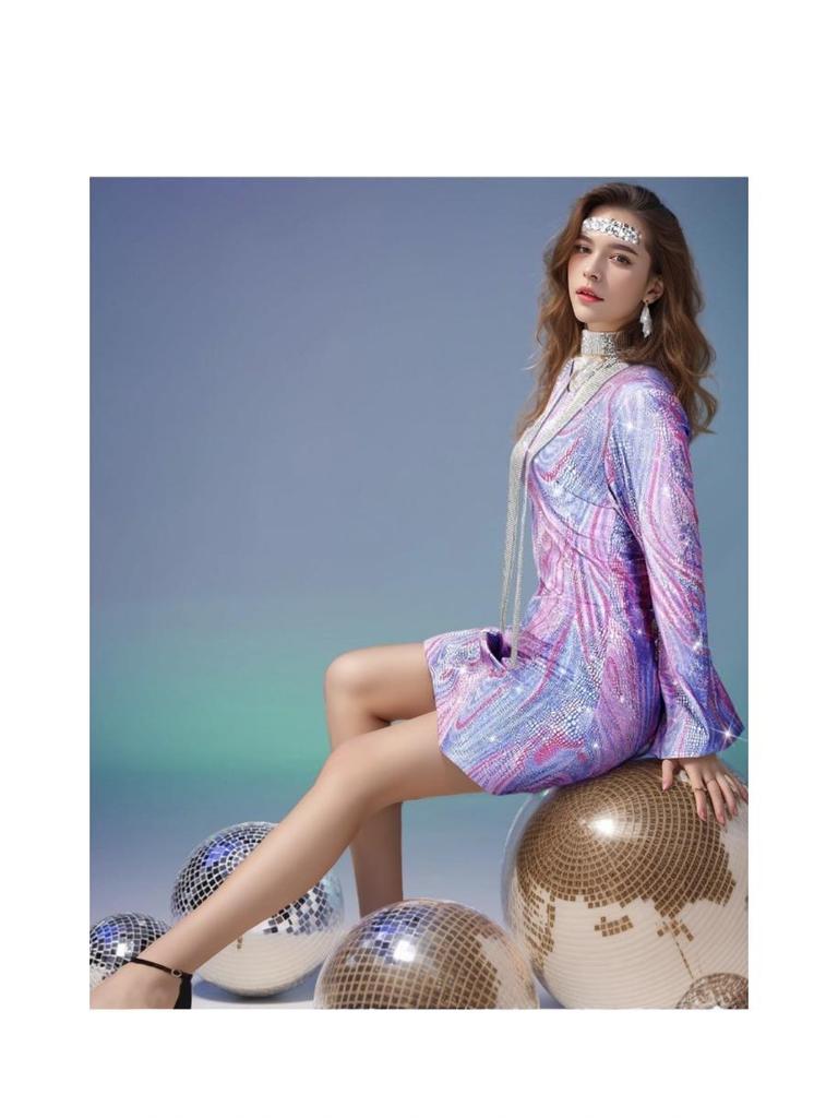 Halloween Hippie Disco Sequin Dress for Women