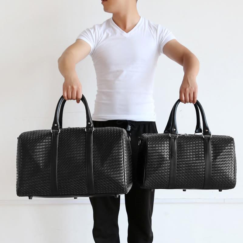 Black Woven Large Capacity Unisex Travel Shoulder Bag