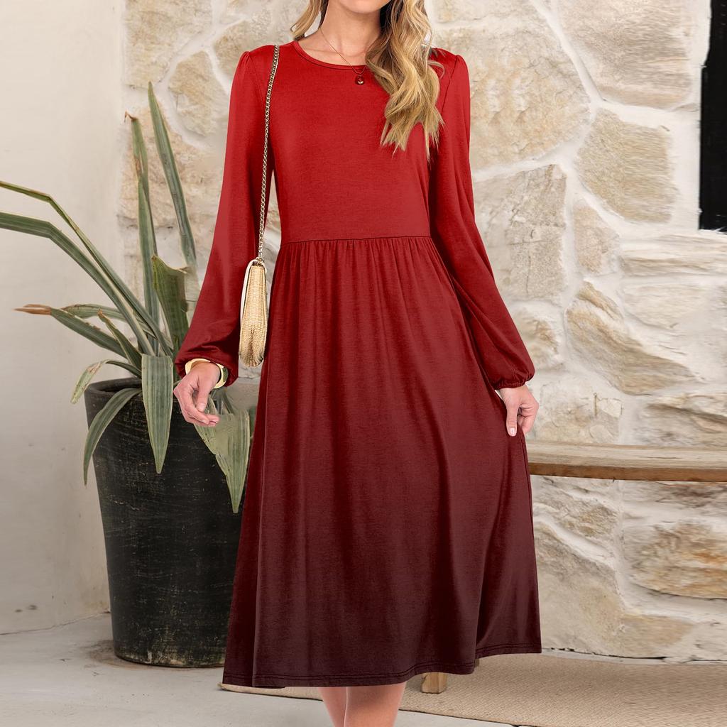 Women's Fashionable Loose Gradient Printed Round-neck Dress