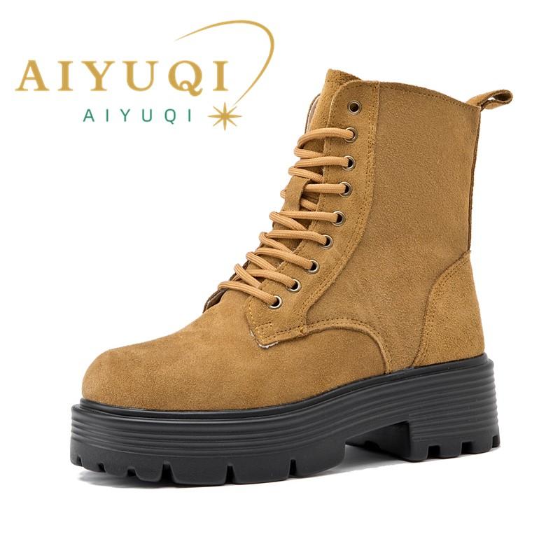 Fashion AIYUQI 2025 new women ankle boots thick velvet warm snow boots women's genuine leather winter female boots non-slip short boots