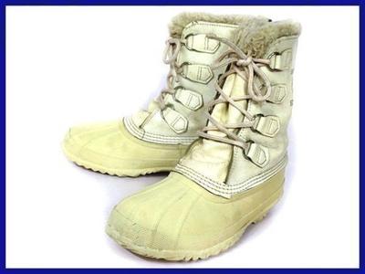 Canada Vintage//Leather Snow Boots MANITOU Model/24.5-25.5/White/With Inner Liner(USED)